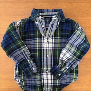 Ralph Lauren Boys Flannel Shirt 3T Blue Plaid Long Sleeve Button Down